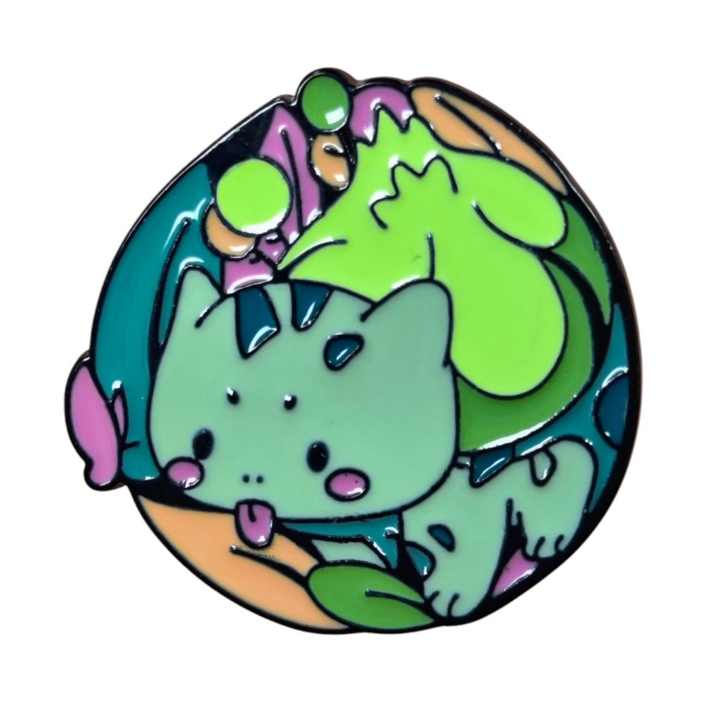 Nintendo Pokemon Cute Bulbasaur w/ Tongue Out And Balloons Round Enamel Pin